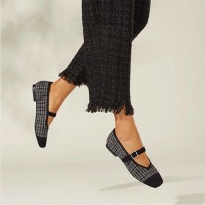 Vivaia Square Toe Margot Mary Jane Flats - Size 10 - Black Tweed